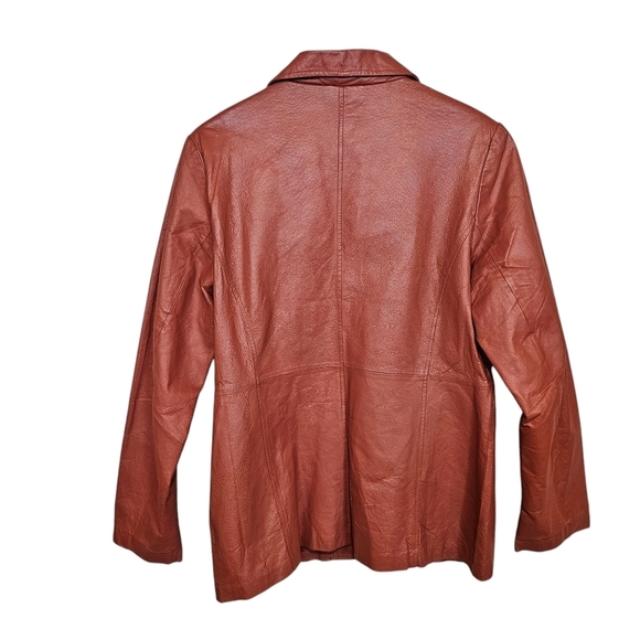 Vintage Leather Button Down Terracotta Rust Jacket 90s - Picture 2 of 6